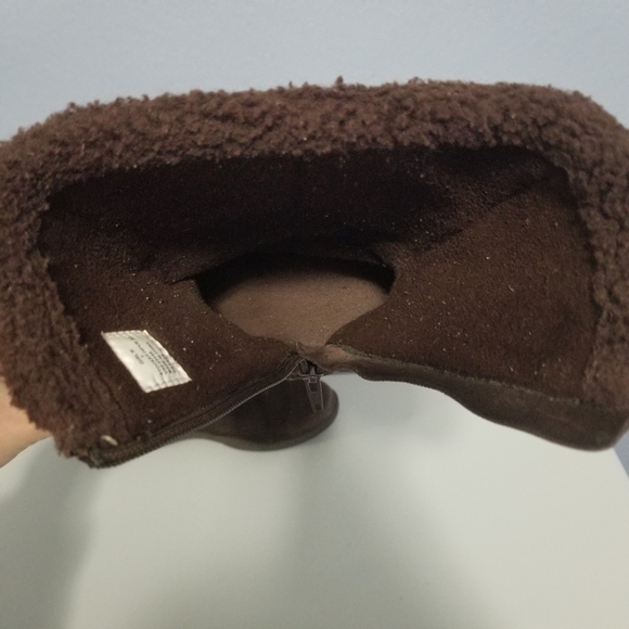 LL Bean Brown Suede Leather Zip Moccasin Winter Fleece Lined Boots Girls Size 3. - Picture 10 of 13